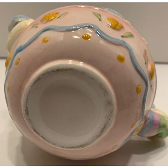 Easter Egg Ceramic Pink Teapot Bunnies and Bluebird - Picture 9 of 9